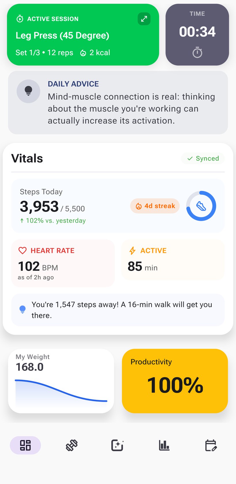 Cubex app interface showing workout tracking