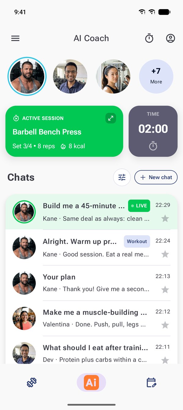 Der Tab KI-Coach mit der Coach-Leiste und dem nächsten Training